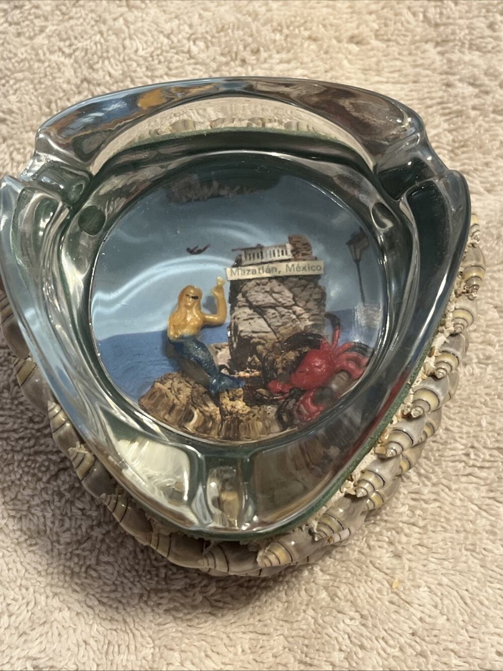 Mid-Century Kitsch Souvenir Ashtray Mazatlan Mexico With Shells Mermaid